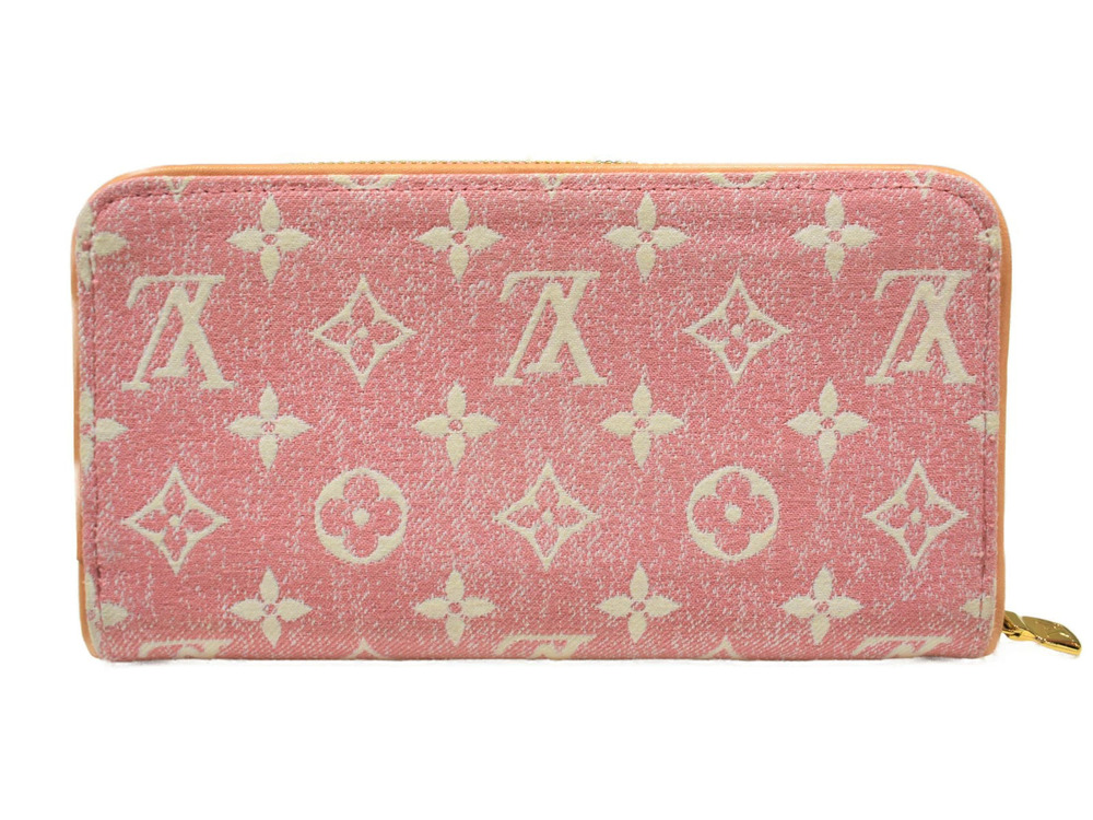 Louis Vuitton Zippered Denim Pink White Monogram Wallet Long Zippy Pink White